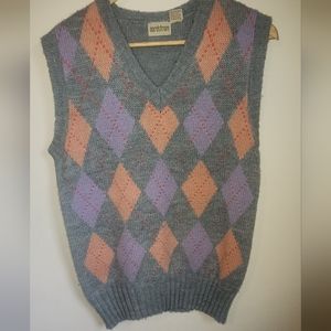Vintage Nordstrom Gray Argyle Sweater Vest in Men's Med